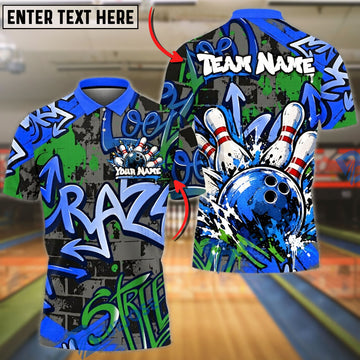 BlueJose Bowling And Pins Graffiti Pin Strike Graphic Customized Name, Team Name 3D Shirt (4 Colors)