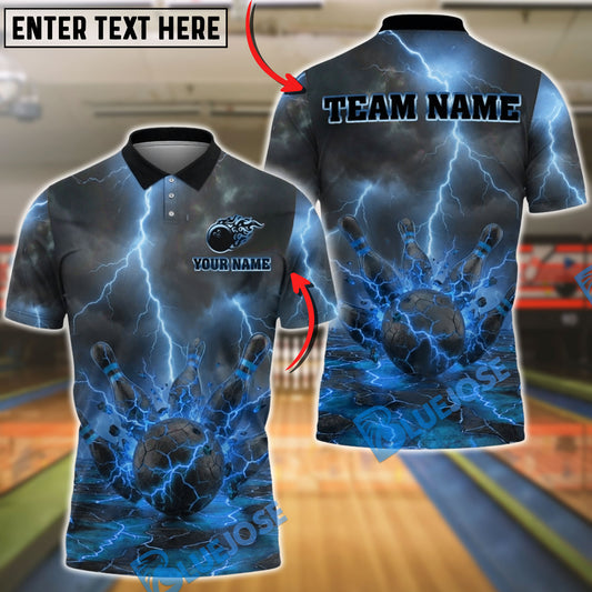 BlueJose Bowling Exploding & Lightning Customized Name, Team Name 3D Shirt (4 Colors)