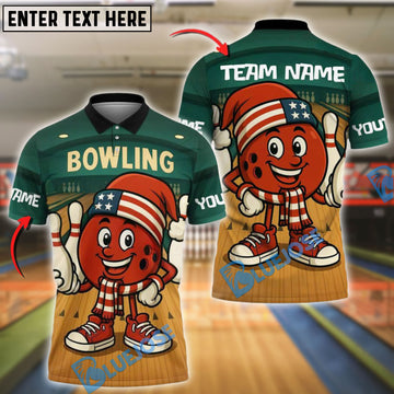 BlueJose Bowling Patriotic Santa Customized Name, Team Name 3D Shirt