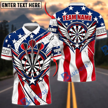 BlueJose Darts American Flag Patriotic Dartboard Graphic Personalized Name Shirt