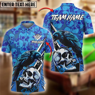 BlueJose Billiards Ball 8 Pool Raven Skull Personalized Name Shirt (4 Colors)
