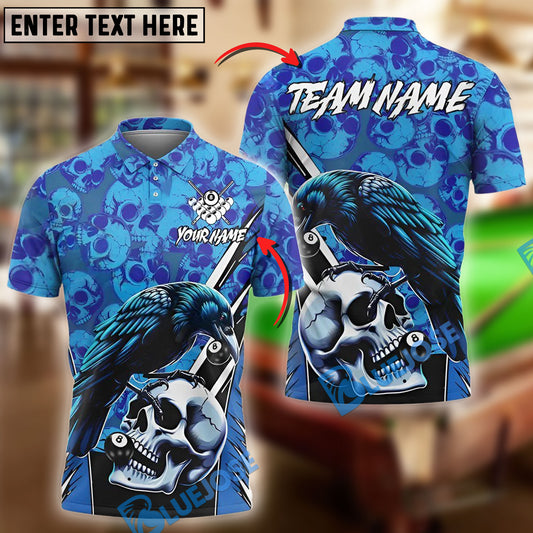 BlueJose Billiards Ball 8 Pool Raven Skull Personalized Name Shirt (4 Colors)