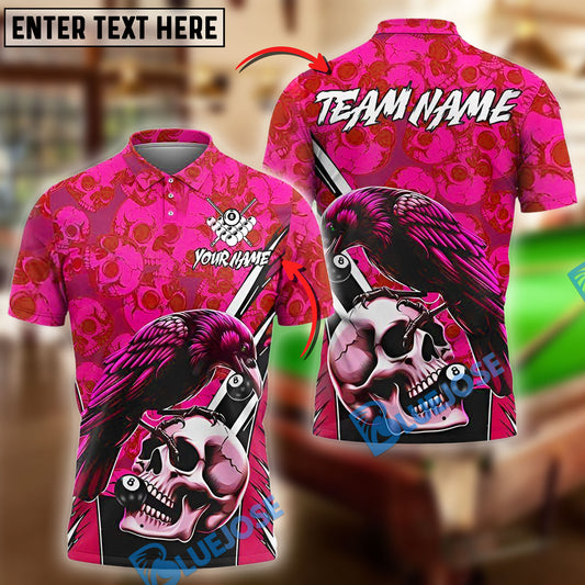 BlueJose Billiards Ball 8 Pool Raven Skull Personalized Name Shirt (4 Colors)