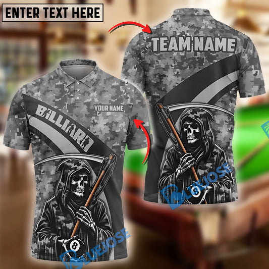 BlueJose Billiards Ball 8 Pool Grim Reaper Camouflage Personalized Name Shirt (4 Colors)