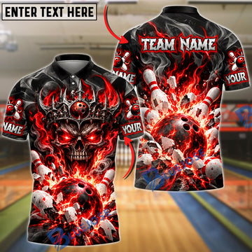BlueJose Bowling And Pins Flame Break Fiery Demon Graphic Customized Name, Team Name 3D Shirt (4 Colors)