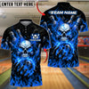 BlueJose Bowling And Pins Skull Inferno Hand Energy Graphic Customized Name, Team Name 3D Shirt (4 Colors)