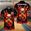 BlueJose Bowling And Pins Skull Inferno Hand Energy Graphic Customized Name, Team Name 3D Shirt (4 Colors)