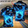 BlueJose Bowling And Pins Powerful Flame Energy Graphic Customized Name, Team Name 3D Shirt (4 Colors)
