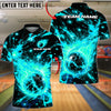 BlueJose Bowling And Pins Powerful Flame Energy Graphic Customized Name, Team Name 3D Shirt (4 Colors)