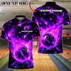 BlueJose Bowling And Pins Powerful Flame Energy Graphic Customized Name, Team Name 3D Shirt (4 Colors)