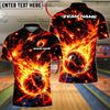 BlueJose Bowling And Pins Powerful Flame Energy Graphic Customized Name, Team Name 3D Shirt (4 Colors)