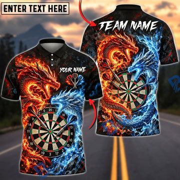 BlueJose Darts Fire And Ice Dragons Flaming Dartboard Graphic Personalized Name, Team Name Unisex Shirt (4 Colors)
