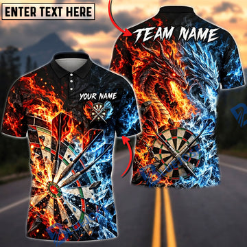 BlueJose Darts Fire And Ice Dragons Explosive Bullseye Graphic Personalized Name, Team Name Unisex Shirt (4 Colors)