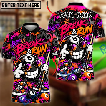 BlueJose Billiards 8 Ball Break & Run Cue Splash Cool Cartoon Character Graffiti Personalized Name Shirt (4 Colors)