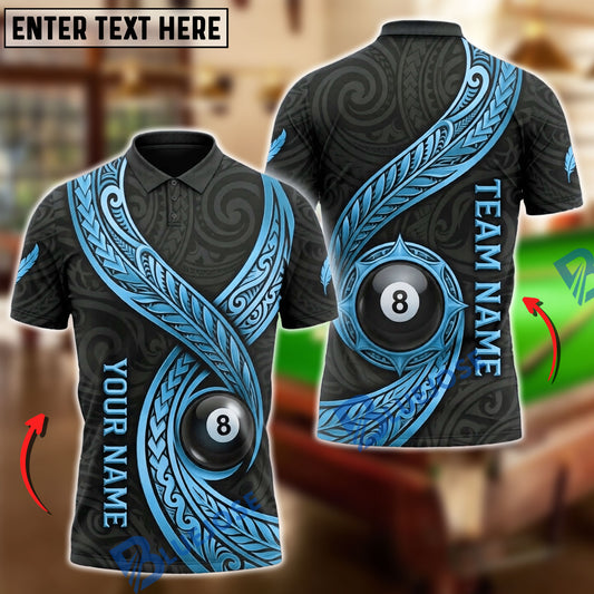 BlueJose Billiards 8 Ball Polynesian Luxurious Tribal Pattern Personalized Name, Team Name Unisex Shirt (6 Colors)