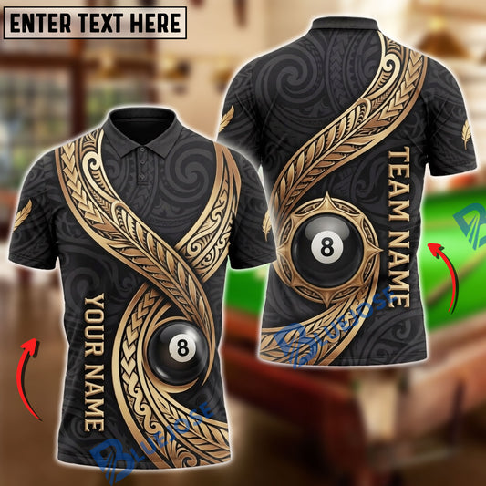 BlueJose Billiards 8 Ball Polynesian Luxurious Tribal Pattern Personalized Name, Team Name Unisex Shirt (6 Colors)