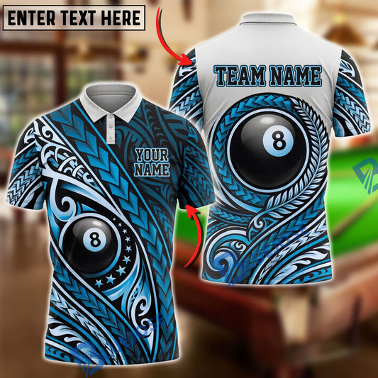 BlueJose Billiards 8 Ball Maori Tribal Ornament Apparel Personalized Name Shirt (4 Colors)