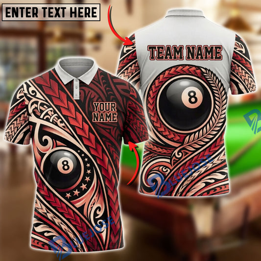 BlueJose Billiards 8 Ball Maori Tribal Ornament Apparel Personalized Name Shirt (4 Colors)