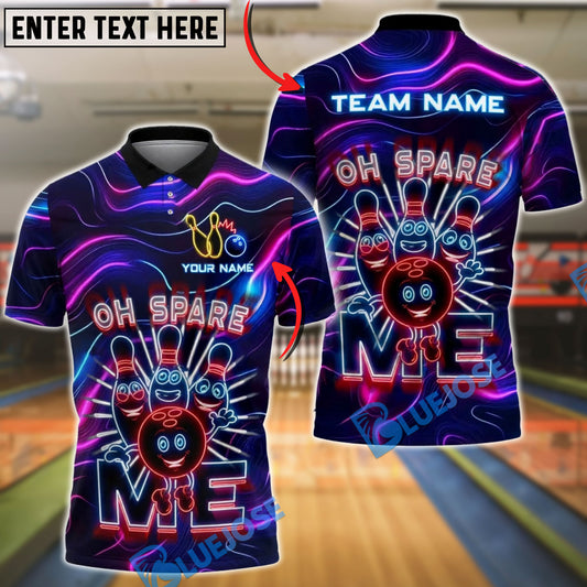 BlueJose Bowling Neon Oh Spare Me Cartoon Personalized Name, Team Name 3D Shirt
