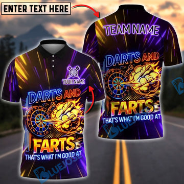 BlueJose Darts Neon Funny Quote Darts And Farts That’s What I’m Good At Personalized Name Shirt