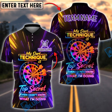 BlueJose Darts Neon Funny Quote My Dart Technique Is Top Secret Even I Don’t Know What I’m Doing Personalized Name Shirt