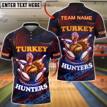 BlueJose Bowling Turkey Hunters Funny Thanksgiving Neon Personalized Name, Team Name 3D Shirt