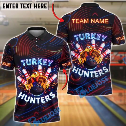 BlueJose Bowling Neon Turkey Strike Funny Thanksgiving Personalized Name, Team Name 3D Shirt