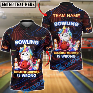 BlueJose Bowling Funny Unicorn Strike Humor Neon Art Personalized Name, Team Name 3D Shirt