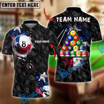 BlueJose Billiards Texas Flag 8 Ball Stars And Stripes Style Personalized Shirt (2 Colors)