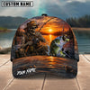 BlueJose Fishing Skull Angler Sunset Lake Personalized Name Classic 3D Cap (13 Breeds)