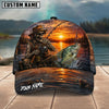 BlueJose Fishing Skull Angler Sunset Lake Personalized Name Classic 3D Cap (13 Breeds)