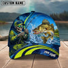 BlueJose Fishing Skull Angler Blue Neon Green Splash Personalized Name Classic 3D Cap (13 Breeds)