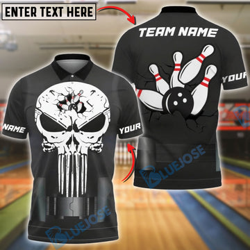 BlueJose Bowling Punisher Skull Cracked Pin Design Personalized Name, Team Name 3D Shirt