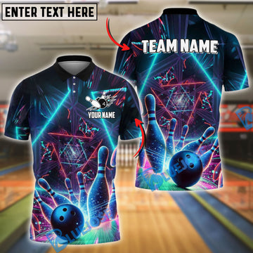 BlueJose Bowling And Pins Neon Strike Customized Name, Team Name 3D Shirt (4 Colors)