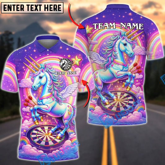 BlueJose Darts Magical Rainbow Unicorn Clouds Personalized Name Shirt
