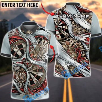 BlueJose Darts Steampunk Gear Dartboard Mechanical Art Personalized Name, Team Name Unisex Shirt (4 Colors)