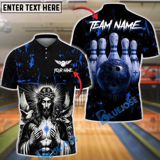 BlueJose Bowling And Pins Sacred Jesus Christ Blood Customized Name, Team Name 3D Shirt (4 Colors)
