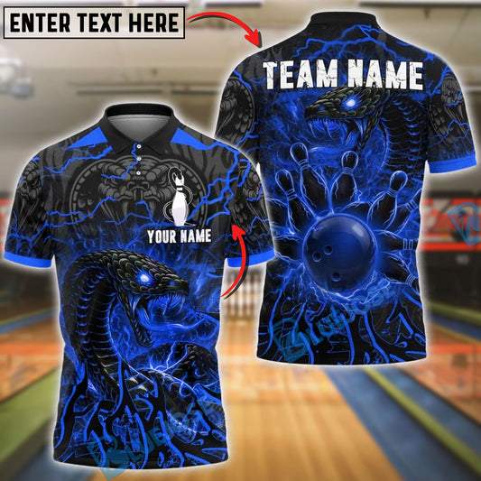 BlueJose Bowling And Pins Neon Cobra Snake Customized Name, Team Name 3D Shirt (4 Colors)