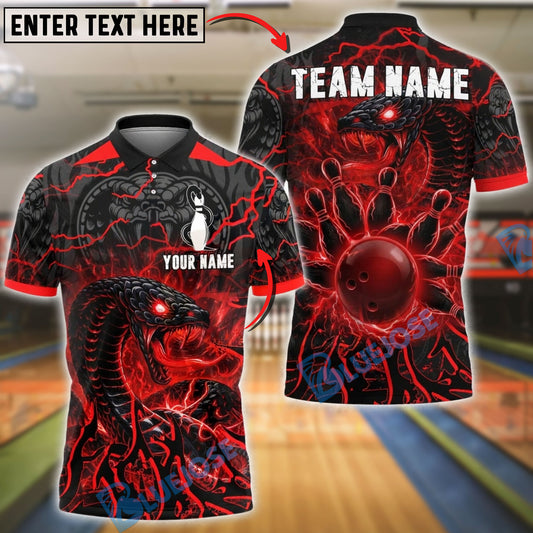 BlueJose Bowling And Pins Neon Cobra Snake Customized Name, Team Name 3D Shirt (4 Colors)