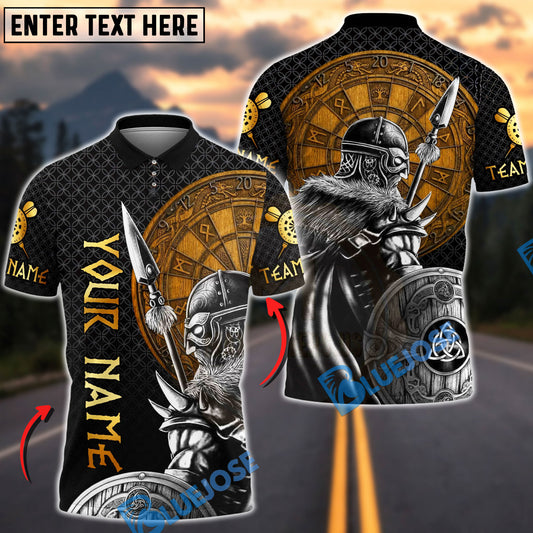 BlueJose Darts Viking Norse Warrior Rune Shield Multicolor Options Personalized Name Shirt (6 Colors)