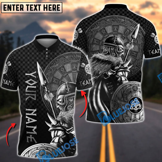 BlueJose Darts Viking Norse Warrior Rune Shield Multicolor Options Personalized Name Shirt (6 Colors)