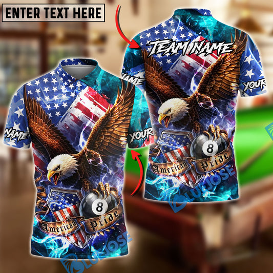BlueJose Billiards 8 Ball American Eagle Flag Lightning Shield Personalized Shirt