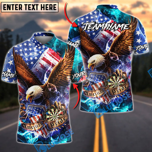 BlueJose Darts American Eagle Flag Lightning Shield Personalized Name Shirt