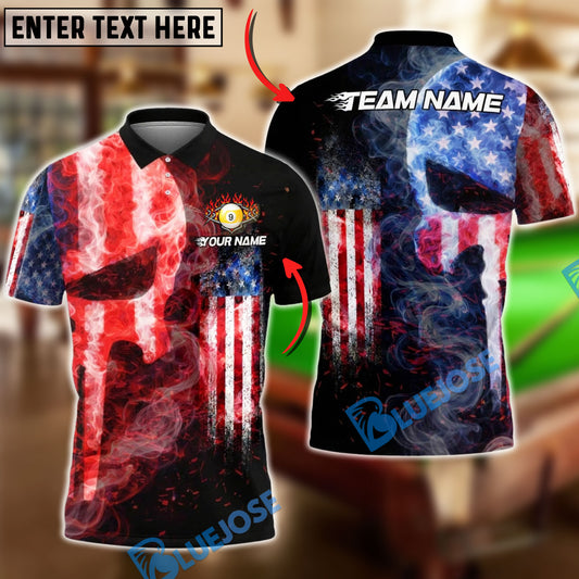 BlueJose Billiards 9 Ball Yinyang USA Fire Smoke Punisher Skull Design Personalized Shirt