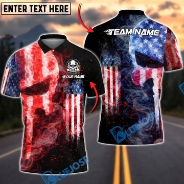 BlueJose Darts USA Dartboard Fire Smoke Punisher Skull Design Personalized Name Shirt