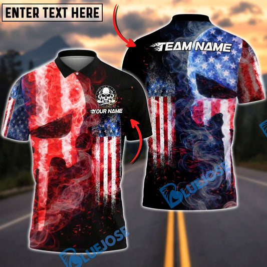 BlueJose Darts USA Dartboard Fire Smoke Punisher Skull Design Personalized Name Shirt