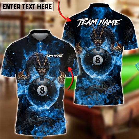 BlueJose Billiards Mystic Dragon Fire Ball 8 Customized Name, Team Name 3D Shirt (6 Colors)