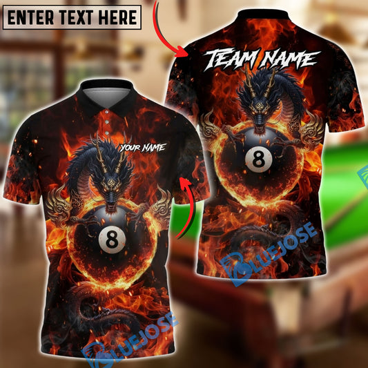 BlueJose Billiards Mystic Dragon Fire Ball 8 Customized Name, Team Name 3D Shirt (6 Colors)