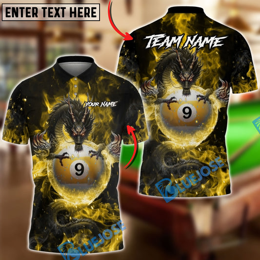 BlueJose Billiards Mystic Dragon Fire Ball 9 Customized Name, Team Name 3D Shirt (6 Colors)