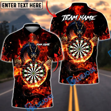 BlueJose Darts Mystic Dragon Fire Dartboard Design Multicolor Options Personalized Name Shirt (6 Colors)